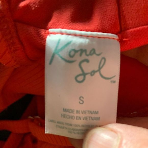 Kona Sol red/orange 1 piece swimsuit, crisscross back straps, ribbed, Small - Picture 2 of 9